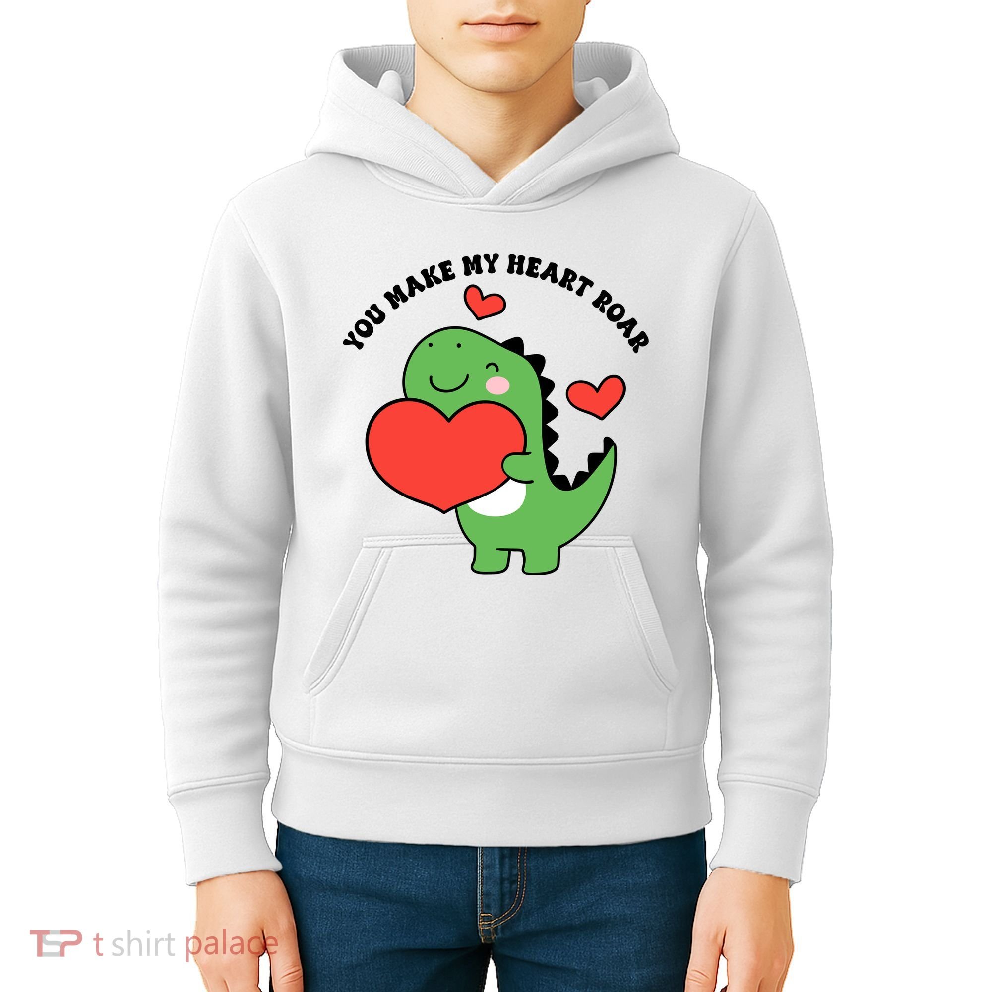 You Make My Heart Roar Valentines Day Cute Dinosaur Kids Hoodie