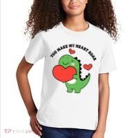 You Make My Heart Roar Valentines Day Cute Dinosaur Kids T-Shirt thumb 2