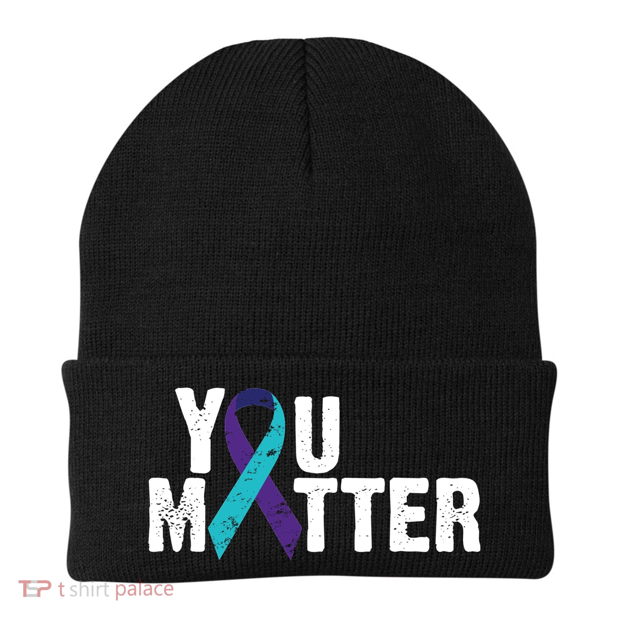 You Matter Purple Teal Ribbon Suicide Prevention Awareness Beanie