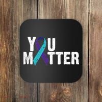 You Matter Purple Teal Ribbon Suicide Prevention Awareness Coaster thumb 0