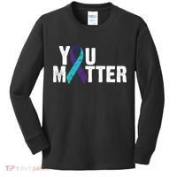 You Matter Purple Teal Ribbon Suicide Prevention Awareness Kids Long Sleeve Shirt thumb 0