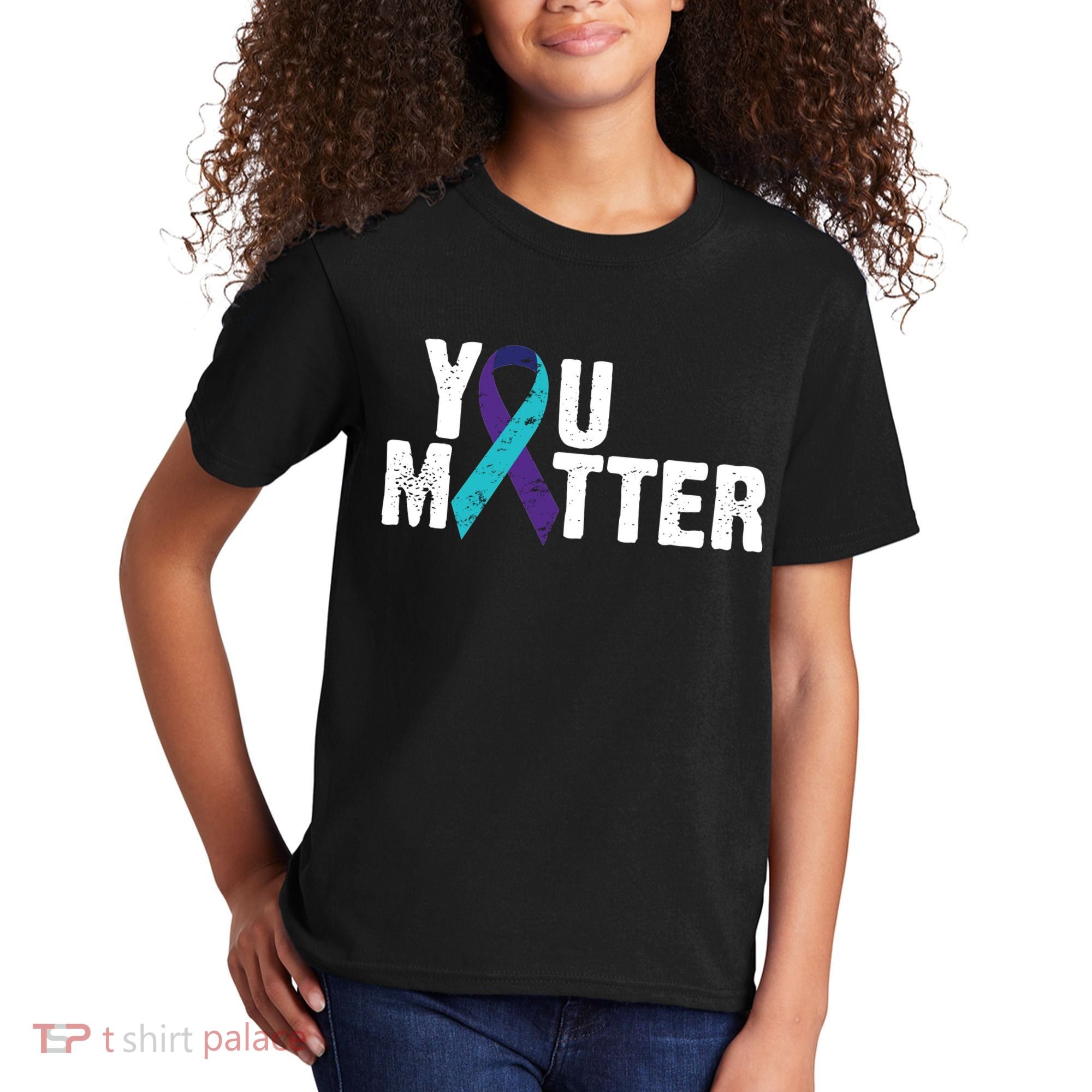 You Matter Purple Teal Ribbon Suicide Prevention Awareness Kids T-Shirt