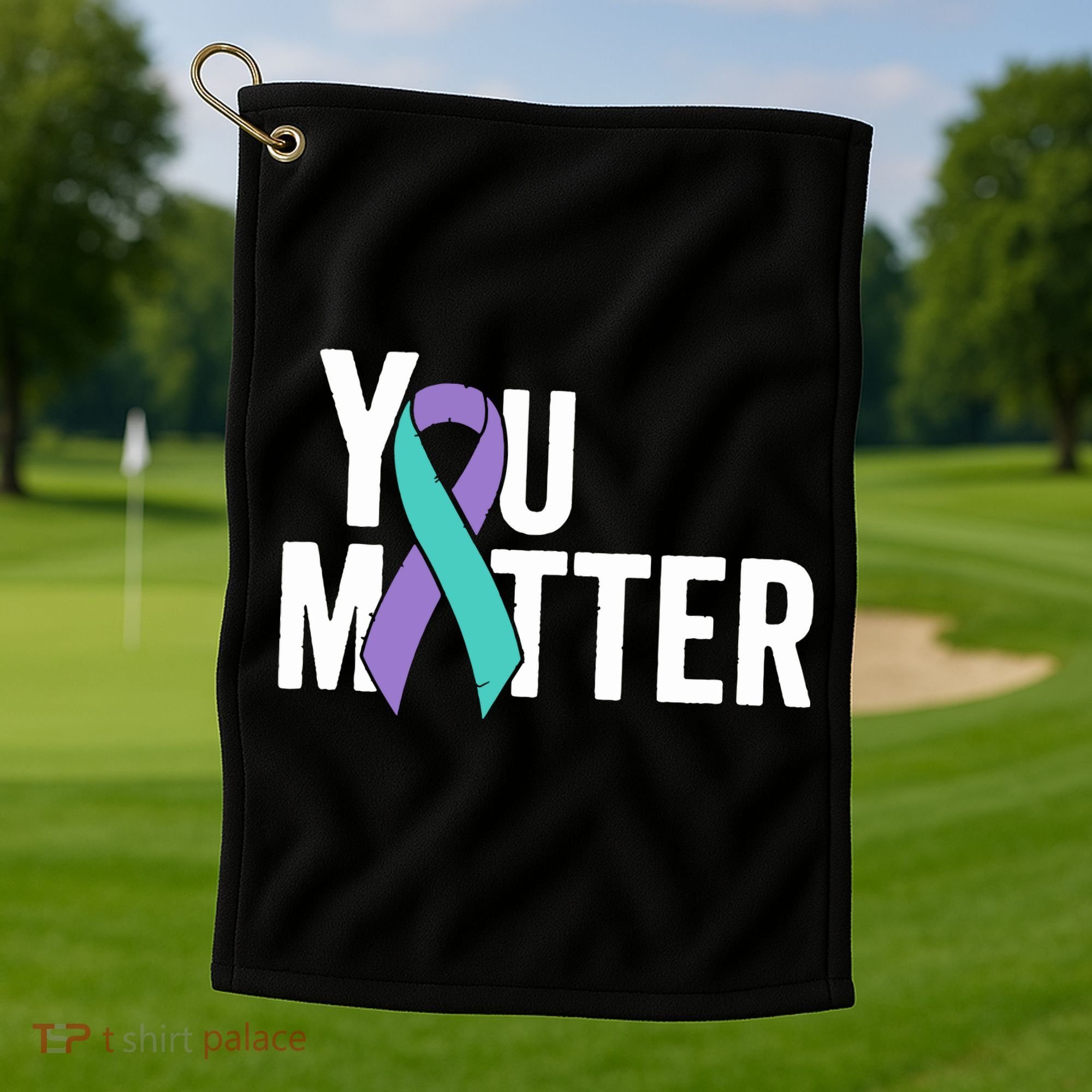 You Matter Suicide Prevention Teal Purple Awareness Ribbon Golf Towel