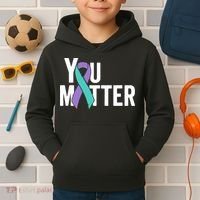 You Matter Suicide Prevention Teal Purple Awareness Ribbon Kids Hoodie thumb 2