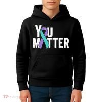 You Matter Suicide Prevention Teal Purple Awareness Ribbon Kids Hoodie thumb 4