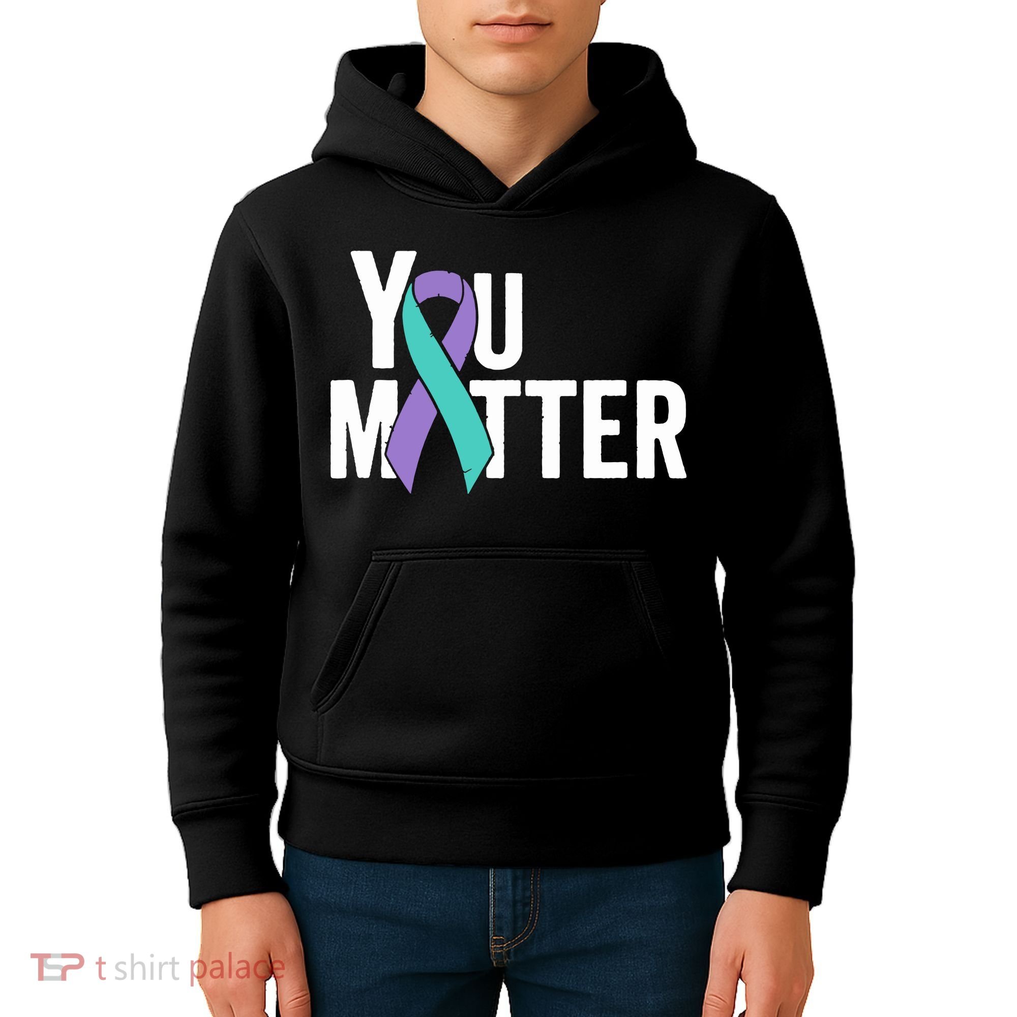 You Matter Suicide Prevention Teal Purple Awareness Ribbon Kids Hoodie