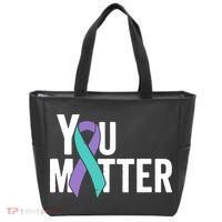 You Matter Suicide Prevention Teal Purple Awareness Ribbon Tote Bag thumb 0