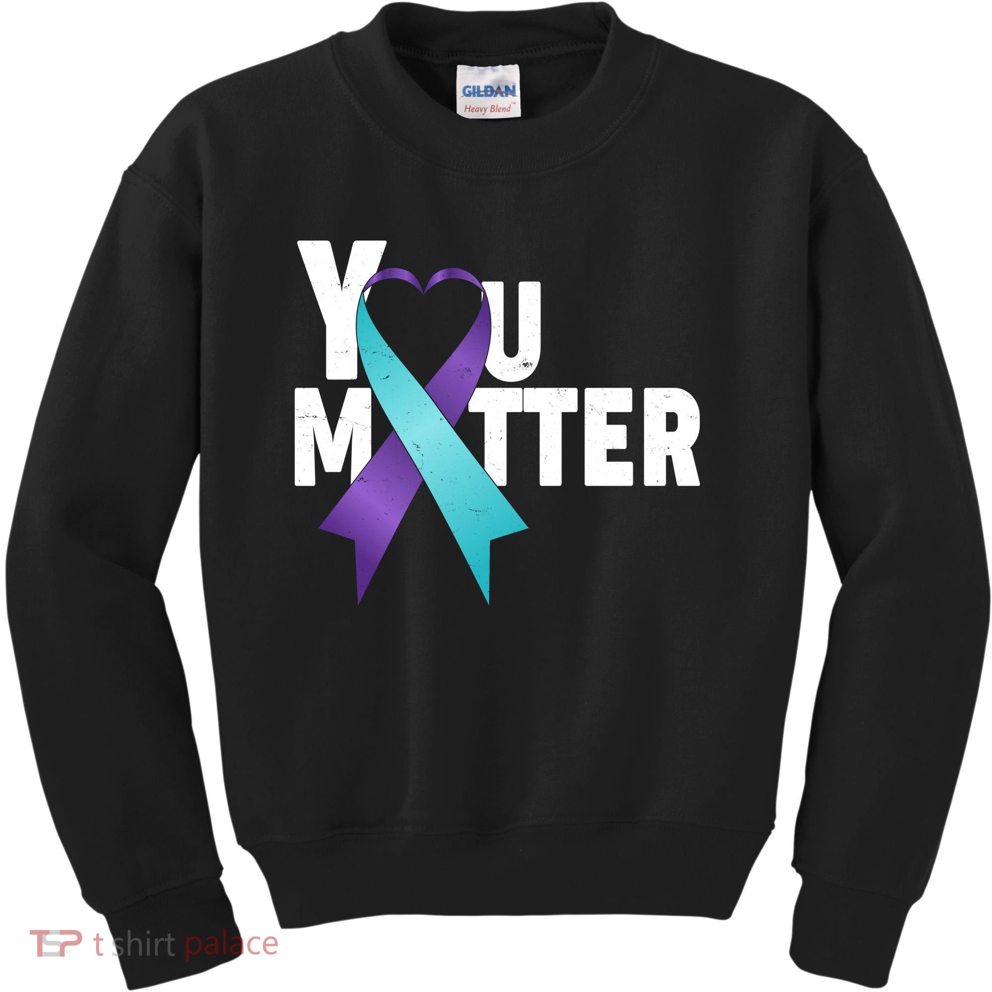 You Matter Suicide Prevention Awareness Teal Purple Heart Ribbon Kids Sweatshirt