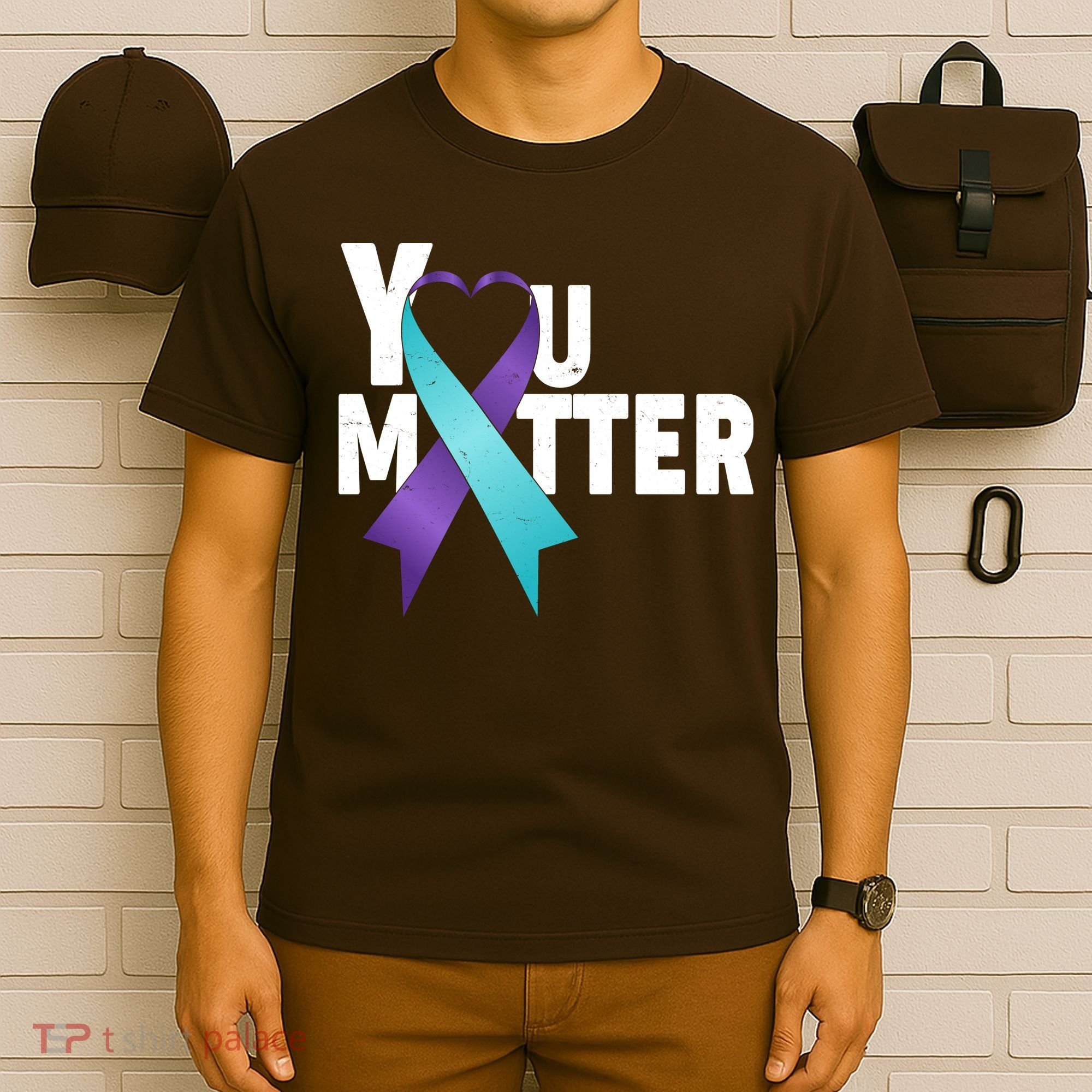 You Matter Suicide Prevention Awareness Teal Purple Heart Ribbon T-Shirt
