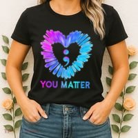 You Matter Suicide Prevention Awareness Teal Purple Heart Women's T-Shirt thumb 2