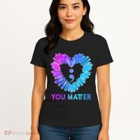 You Matter Suicide Prevention Awareness Teal Purple Heart Women's T-Shirt thumb 4