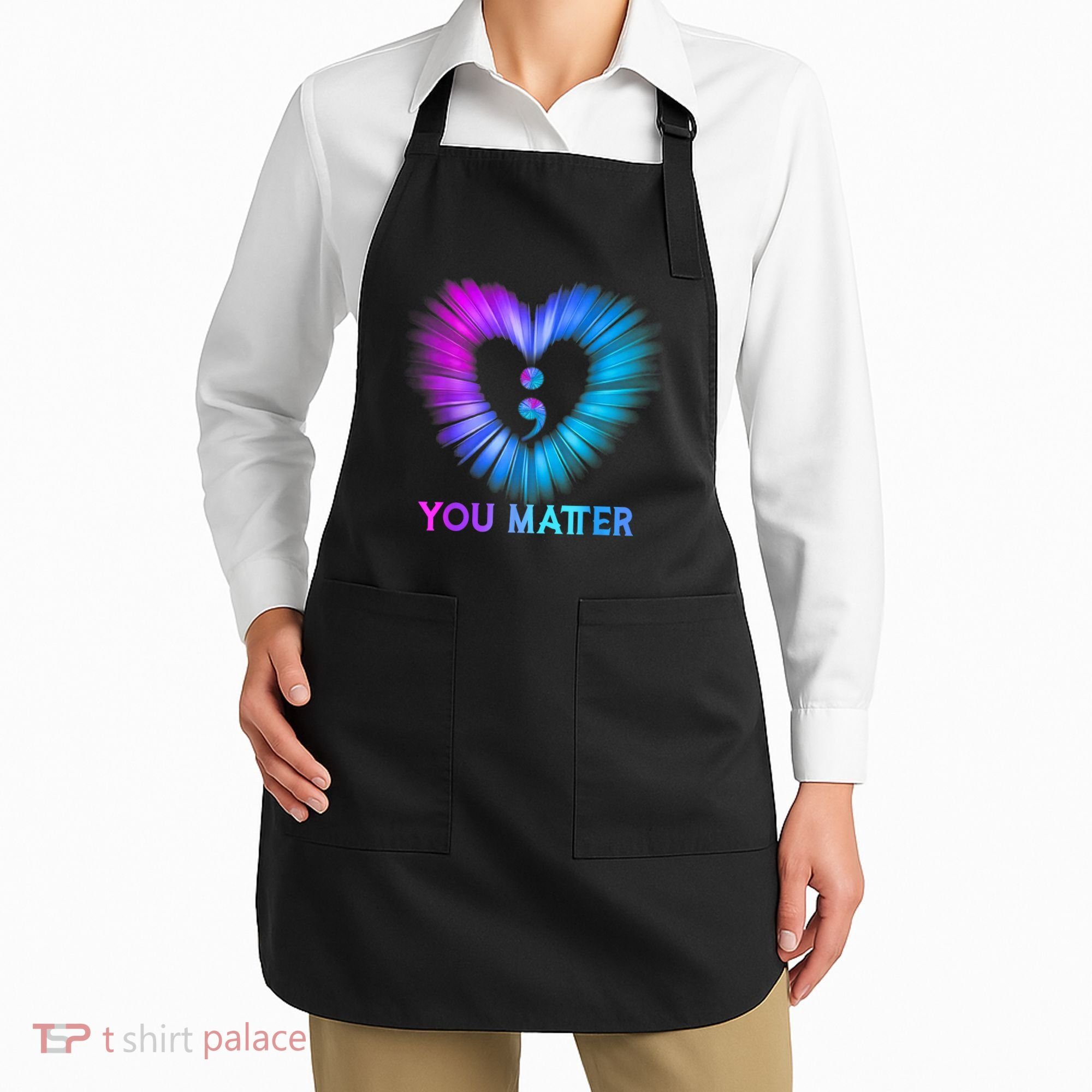 You Matter Suicide Prevention Awareness Teal Purple Heart Apron