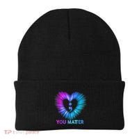 You Matter Suicide Prevention Awareness Teal Purple Heart Beanie thumb 0