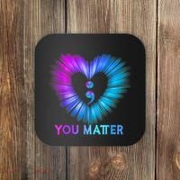 You Matter Suicide Prevention Awareness Teal Purple Heart Coaster thumb 0
