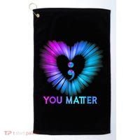 You Matter Suicide Prevention Awareness Teal Purple Heart Golf Towel thumb 0