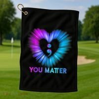 You Matter Suicide Prevention Awareness Teal Purple Heart Golf Towel thumb 1
