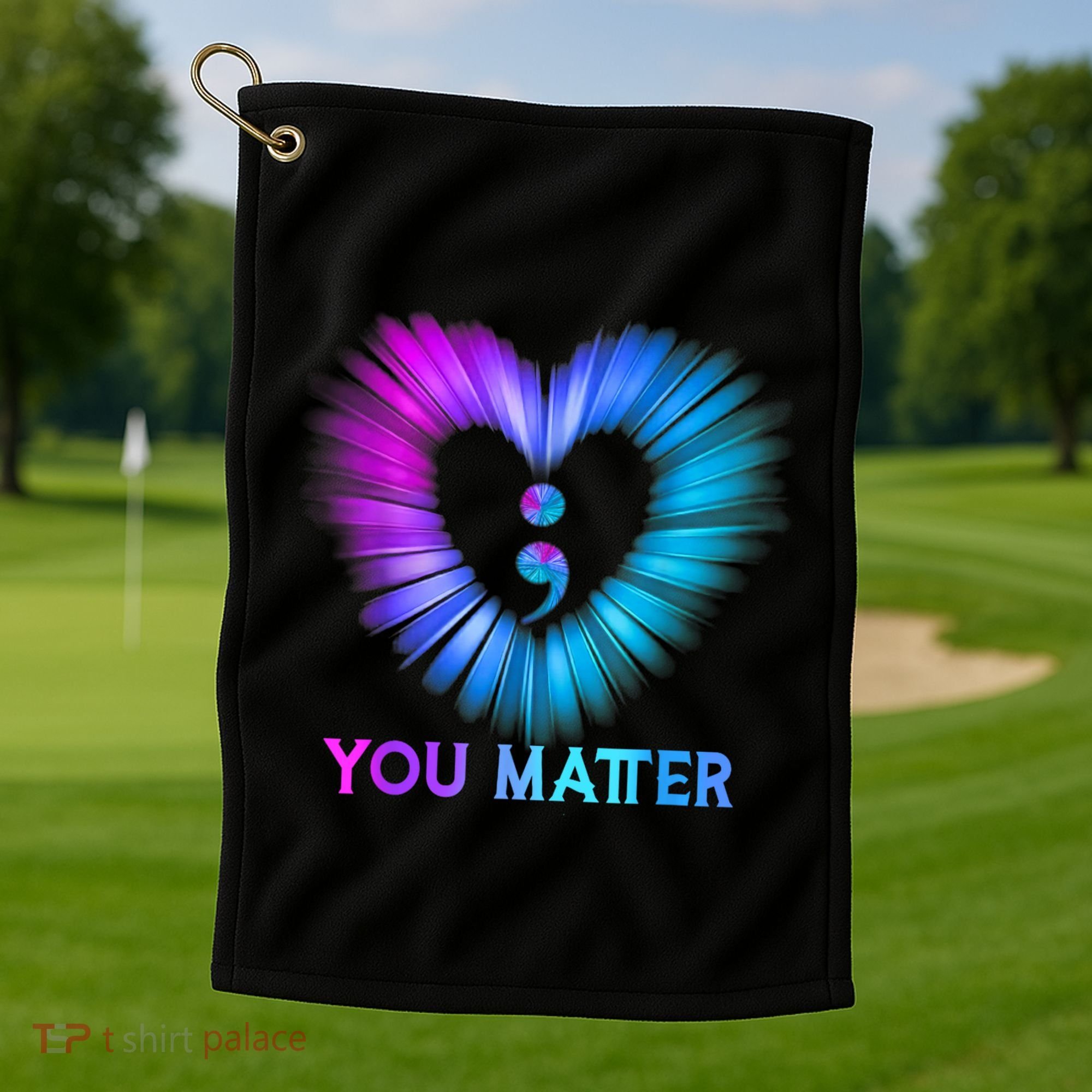 You Matter Suicide Prevention Awareness Teal Purple Heart Golf Towel