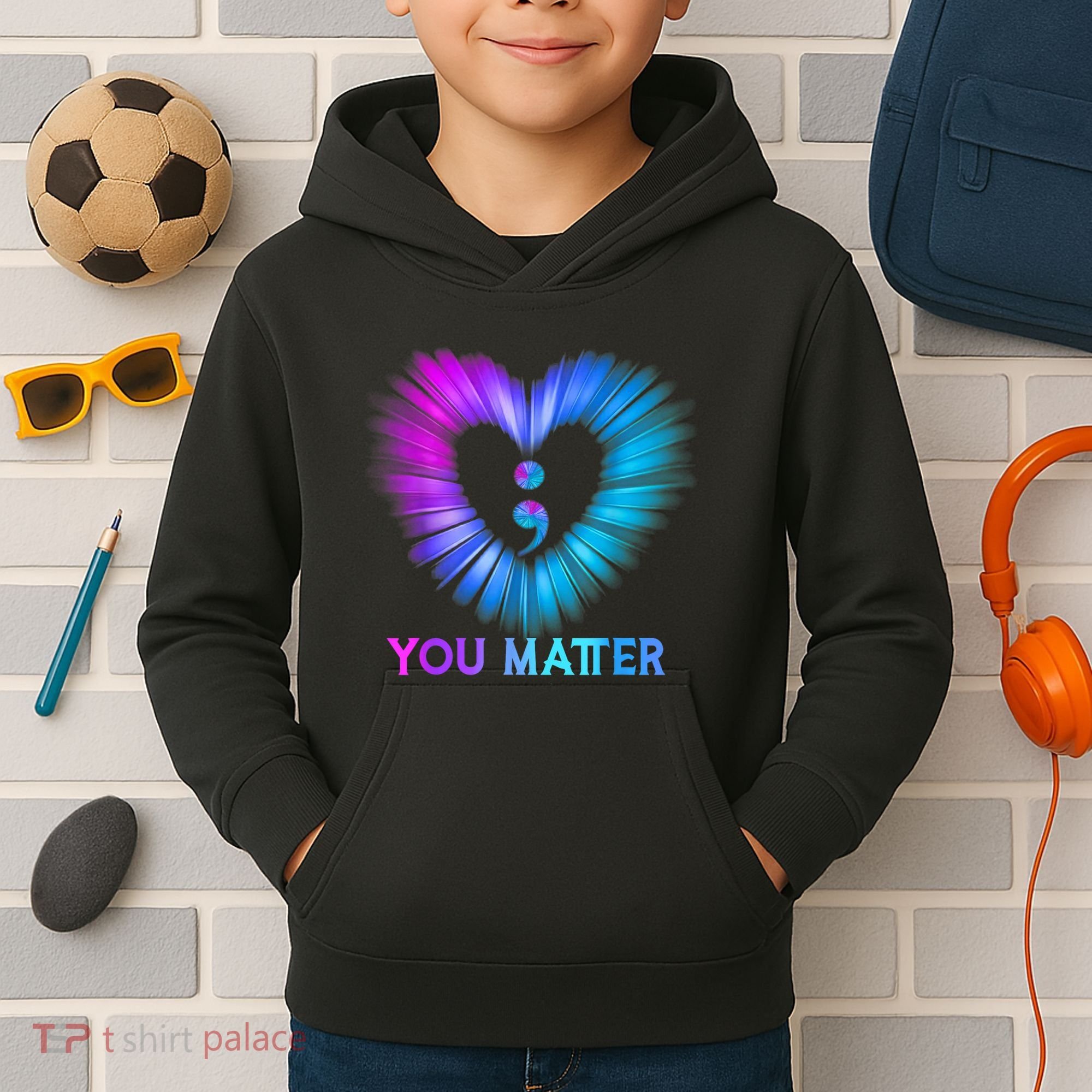 You Matter Suicide Prevention Awareness Teal Purple Heart Kids Hoodie
