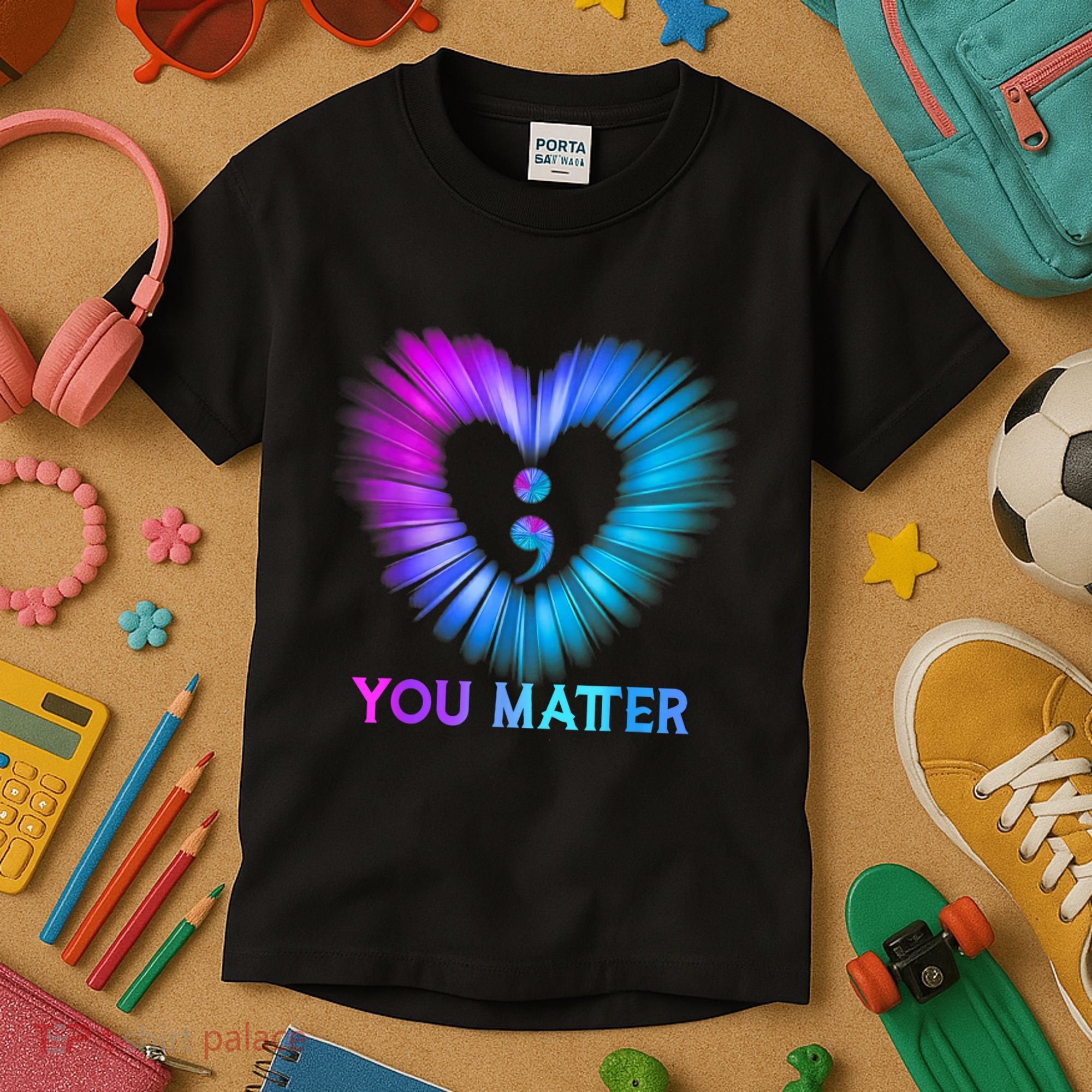 You Matter Suicide Prevention Awareness Teal Purple Heart Kids T-Shirt