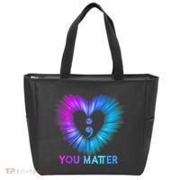 You Matter Suicide Prevention Awareness Teal Purple Heart Tote Bag thumb 0