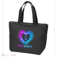You Matter Suicide Prevention Awareness Teal Purple Heart Tote Bag thumb 3