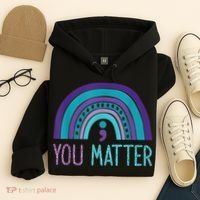 You Matter Semicolon Suicide Prevention Purple Teal Rainbow Hoodie thumb 4