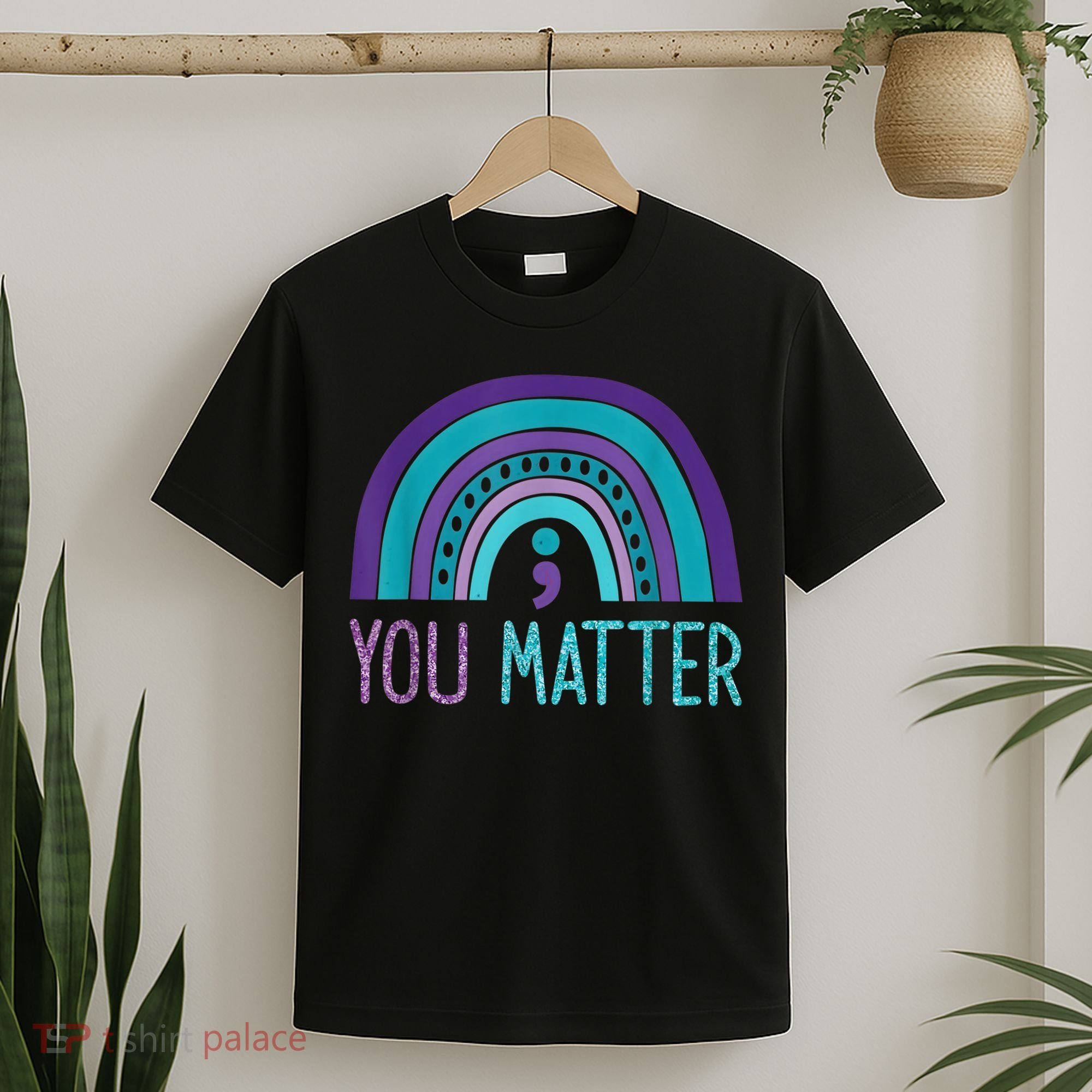 You Matter Semicolon Suicide Prevention Purple Teal Rainbow T-Shirt