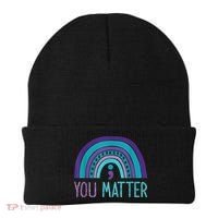 You Matter Semicolon Suicide Prevention Purple Teal Rainbow Beanie thumb 0