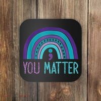 You Matter Semicolon Suicide Prevention Purple Teal Rainbow Coaster thumb 0