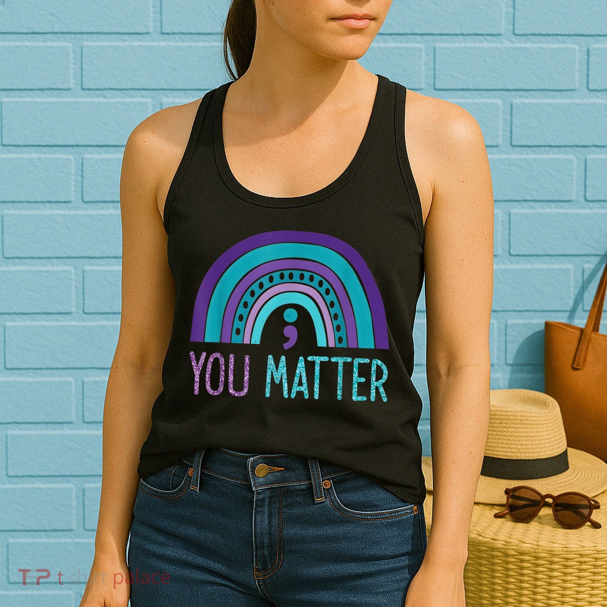 You Matter Semicolon Suicide Prevention Purple Teal Rainbow Women's Tank Top