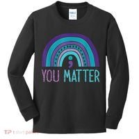 You Matter Semicolon Suicide Prevention Purple Teal Rainbow Kids Long Sleeve Shirt thumb 0