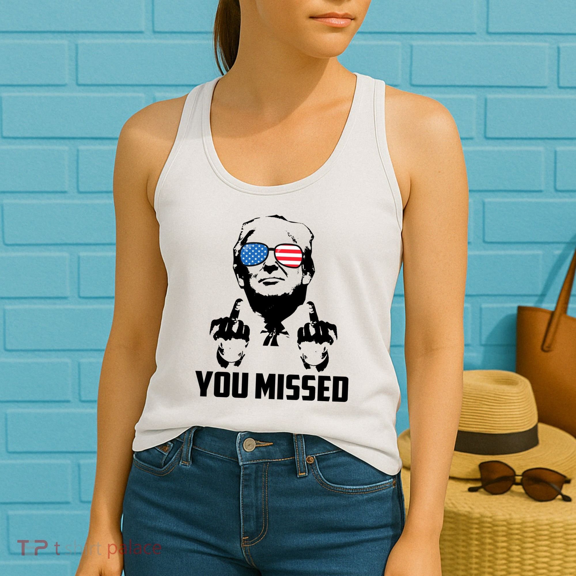 You Missed Trump Middle Finger Usa Funny Women's Tank Top