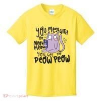 You Mess With The Meow Funny Cat Kids T-Shirt thumb 0