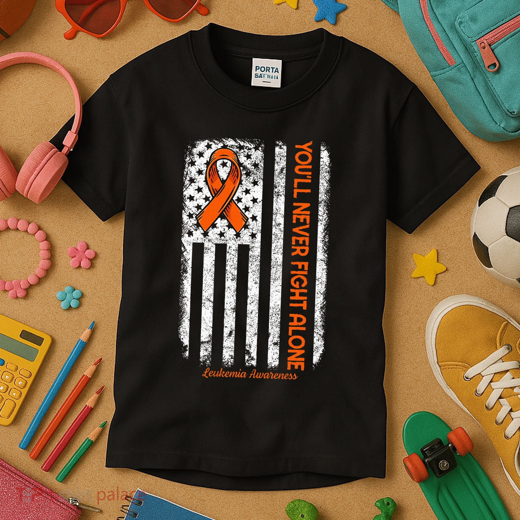 YouLl Never Fight Alone Blood Cancer Leukemia Awareness Kids T-Shirt