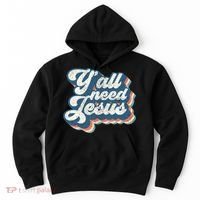 Yall Need Jesus Christian Retro 70s Christ Bible Hoodie thumb 0