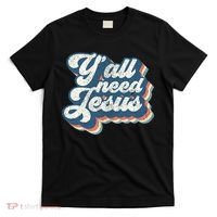 Yall Need Jesus Christian Retro 70s Christ Bible T-Shirt thumb 0
