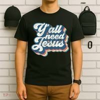 Yall Need Jesus Christian Retro 70s Christ Bible T-Shirt thumb 6