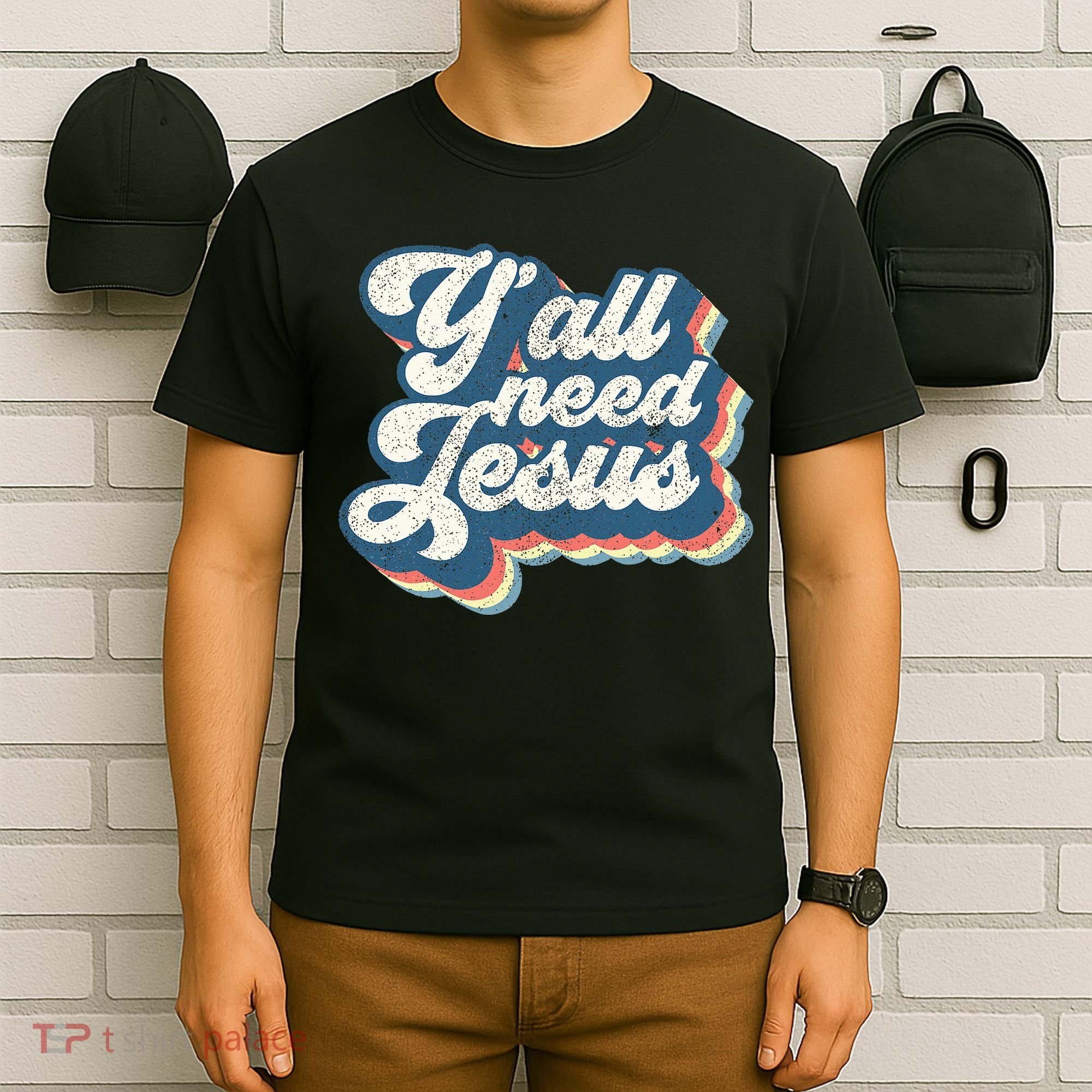 Yall Need Jesus Christian Retro 70s Christ Bible T-Shirt