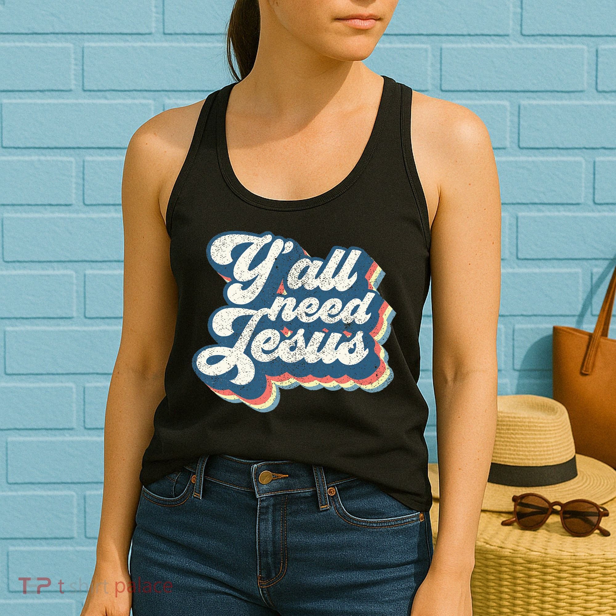 Yall Need Jesus Christian Retro 70s Christ Bible Women's Tank Top