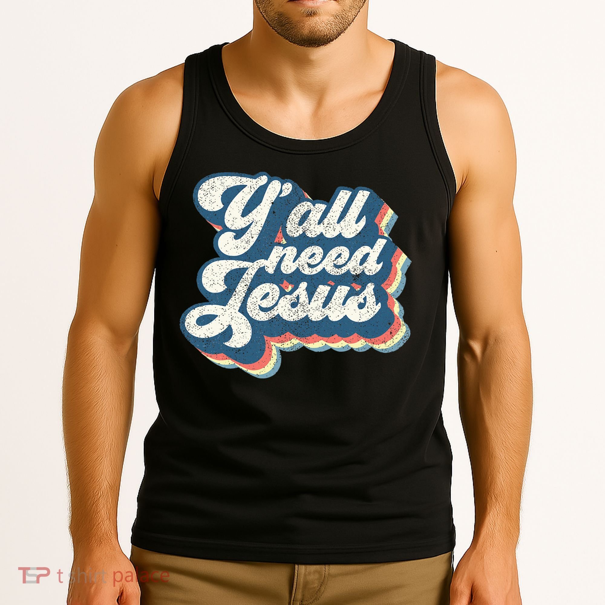 Yall Need Jesus Christian Retro 70s Christ Bible Tank Top