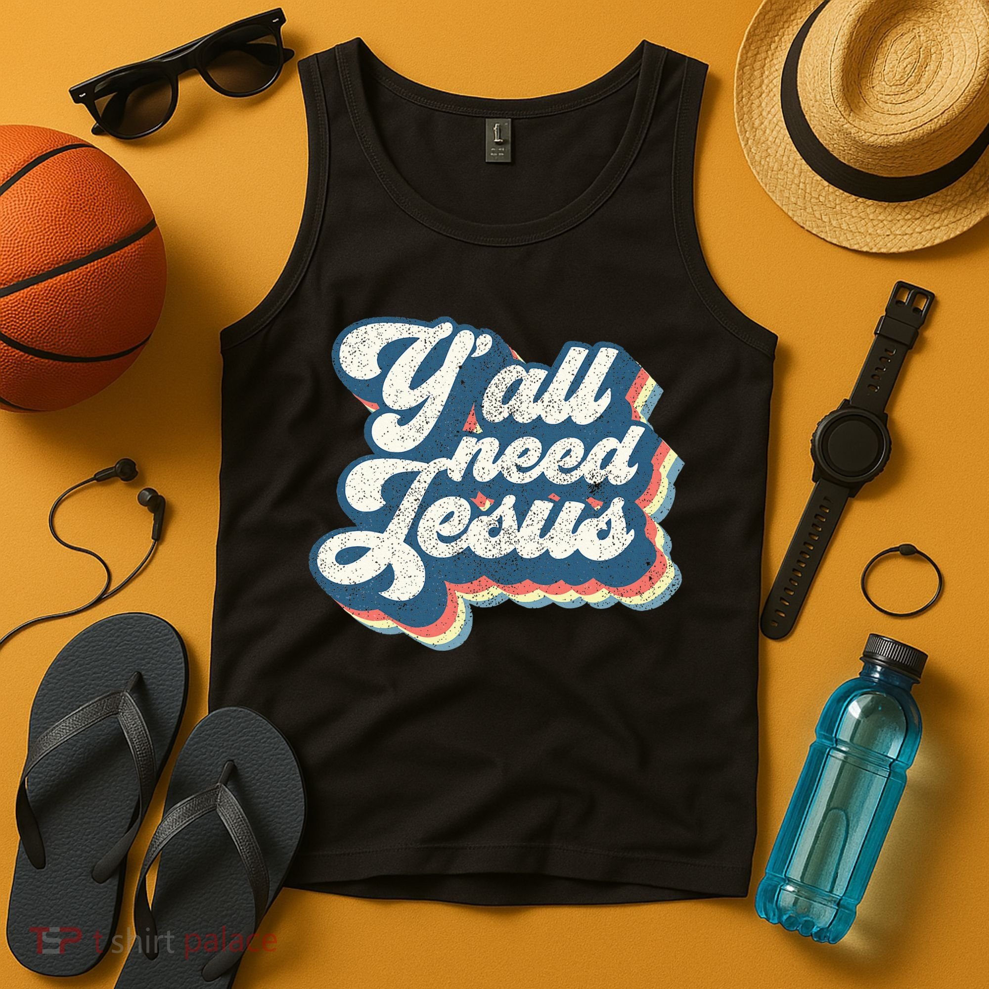 Yall Need Jesus Christian Retro 70s Christ Bible Tank Top