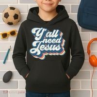 Yall Need Jesus Christian Retro 70s Christ Bible Kids Hoodie thumb 2