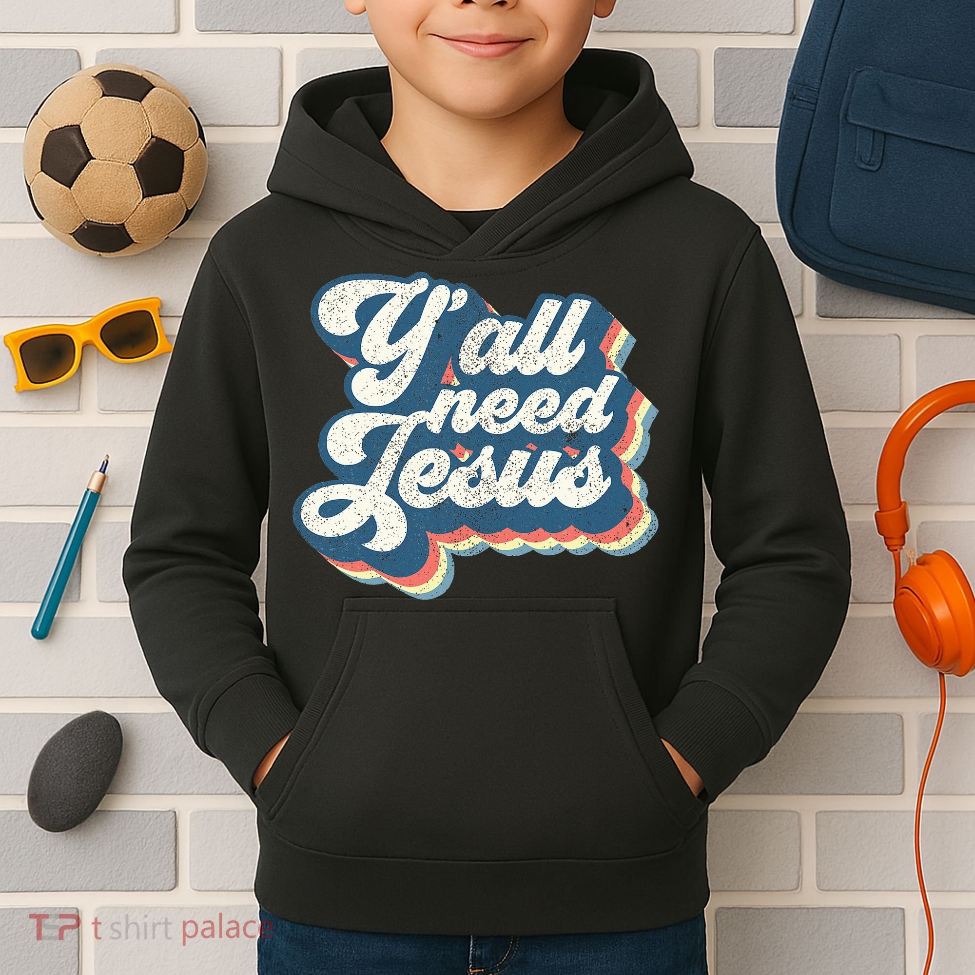 Yall Need Jesus Christian Retro 70s Christ Bible Kids Hoodie
