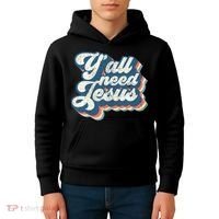 Yall Need Jesus Christian Retro 70s Christ Bible Kids Hoodie thumb 4
