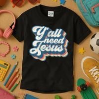 Yall Need Jesus Christian Retro 70s Christ Bible Kids T-Shirt thumb 3