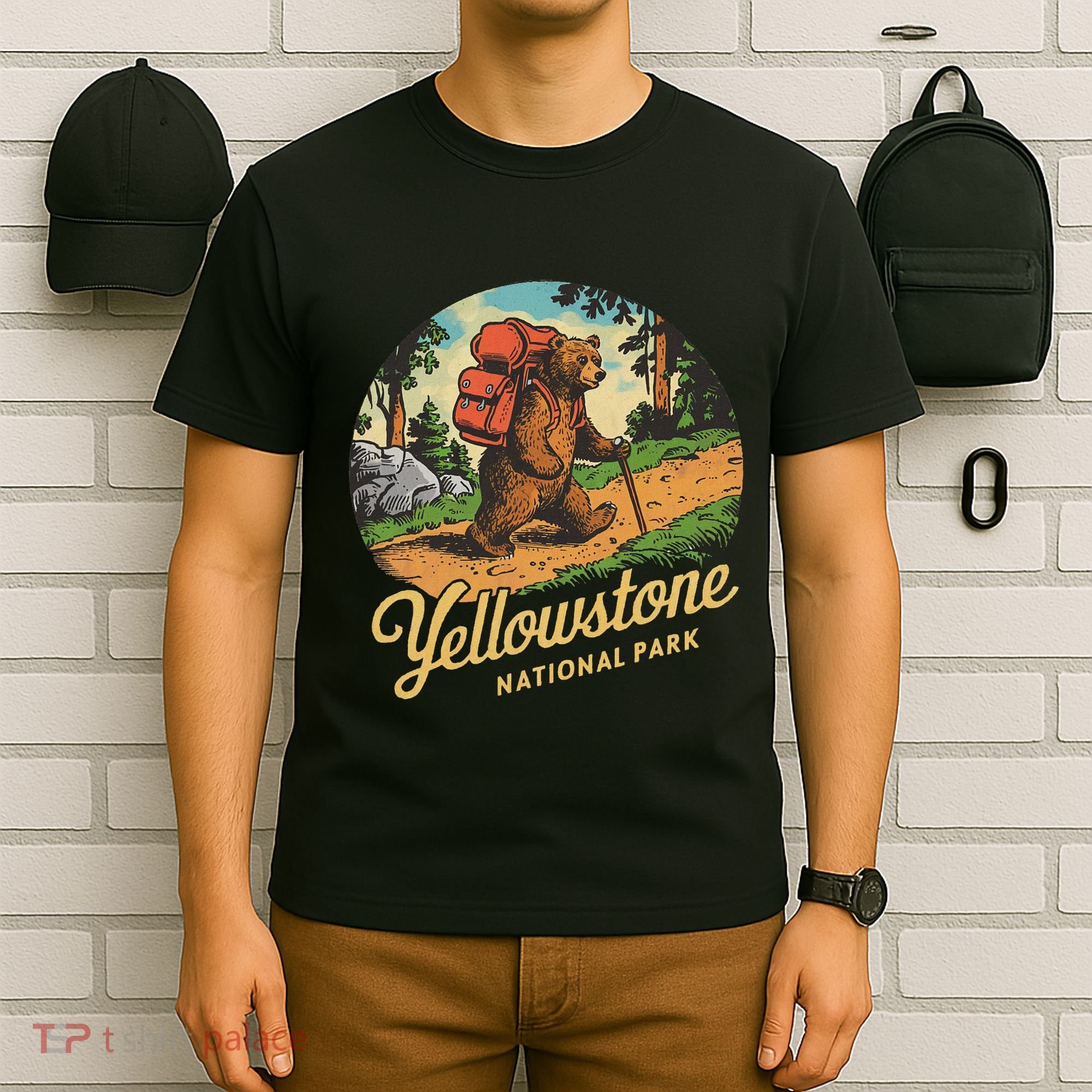 Yellowstone National Park Hiking Bear Vintage Outdoo Hike T-Shirt