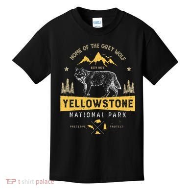 Yellowstone National Park Us Wolf Vintage Kids T-Shirt