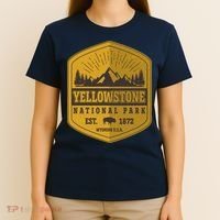 Yellowstone National Park Est 1872 Wyoming USA Gold Emblem T-Shirt thumb 4