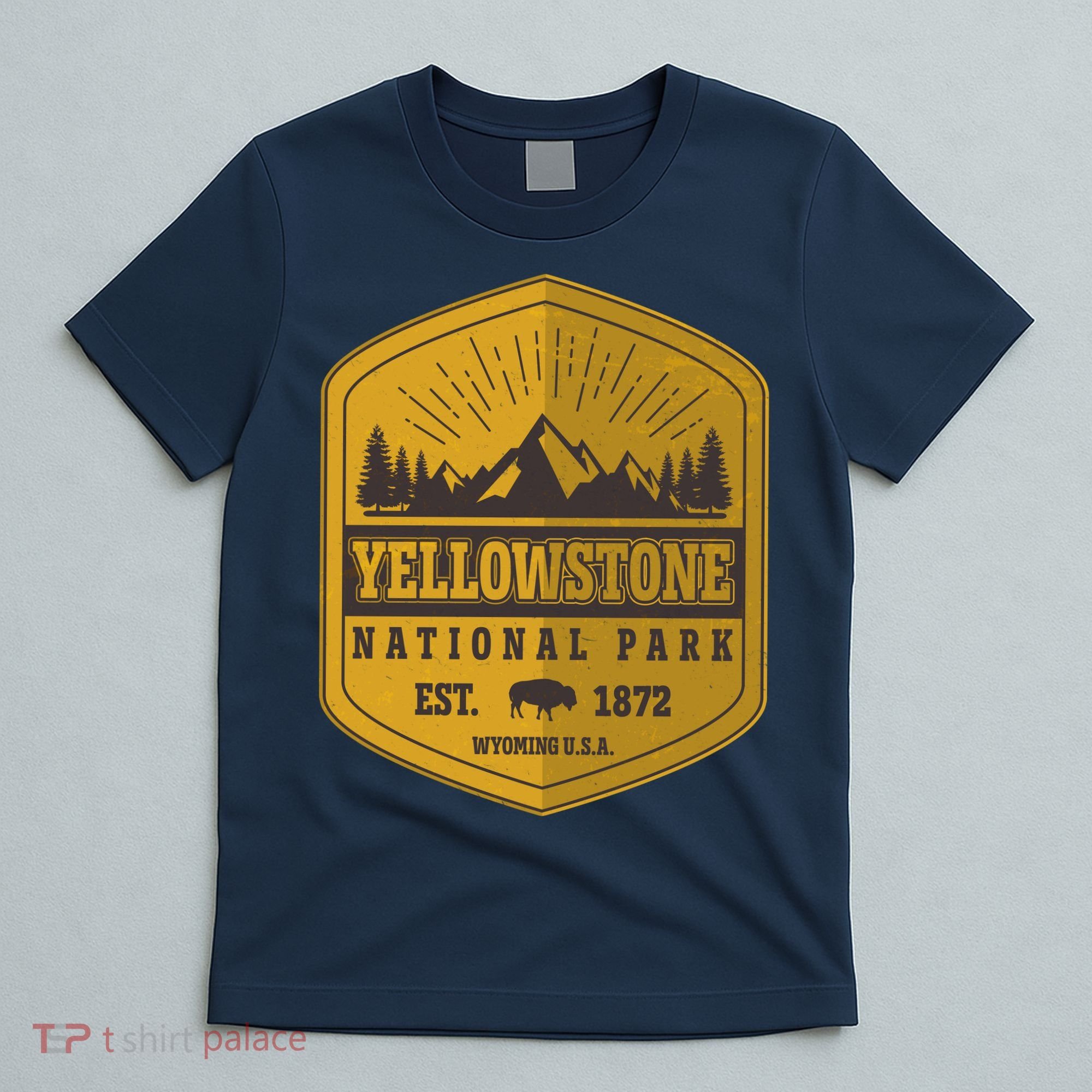 Yellowstone National Park Est 1872 Wyoming USA Gold Emblem T-Shirt