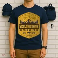 Yellowstone National Park Est 1872 Wyoming USA Gold Emblem T-Shirt thumb 6
